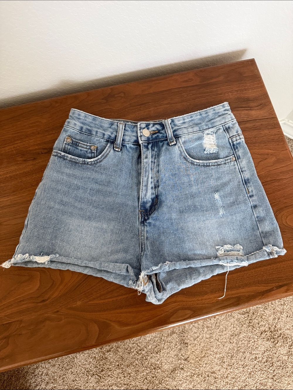 SHEIN Light Wash Distressed Denim Shorts